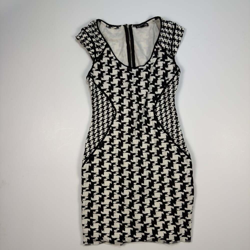 Express Black and White Houndstooth Bodycon Mini Dress Size 2